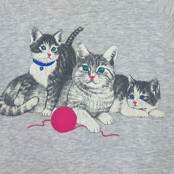 Vintage Gopher Sport Playful Kitten Grandmacore Crew Neck Collared Sweatshirt - Picture 2 of 6